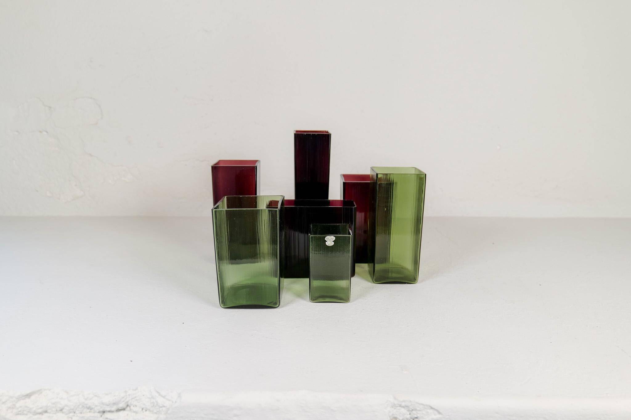 Mid-Century Collection of Seven "Ice" Vases by Gullaskruf, Sweden, 1960s