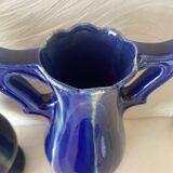 Pair of Art Deco vases in faience from Vierzon, Louis Gueule, cobalt blue.