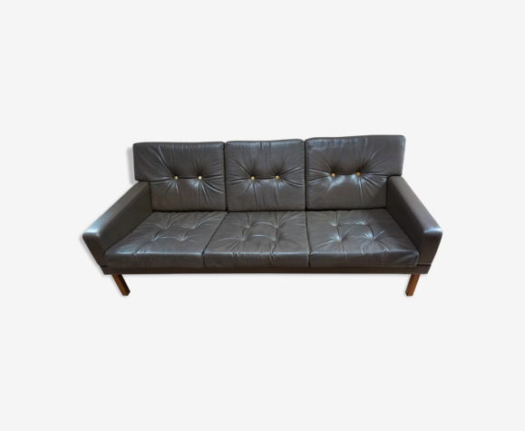 Vintage Scandinavian Leather Sofa with Gold Buttons, 1970s | Selency