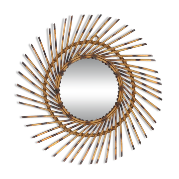 Round Sun Mirror in Rattan, 1960s