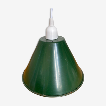 Vintage suspension lamp in green and white enamelled sheet metal
