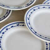 6 assiettes à dessert vintage faïence blanche et bleue