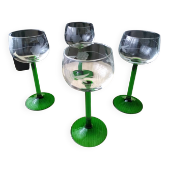 4 Verres à vin blanc d'Alsace  Décor gravé