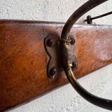 Vintage industrial wooden coat rack with porcelain hooks