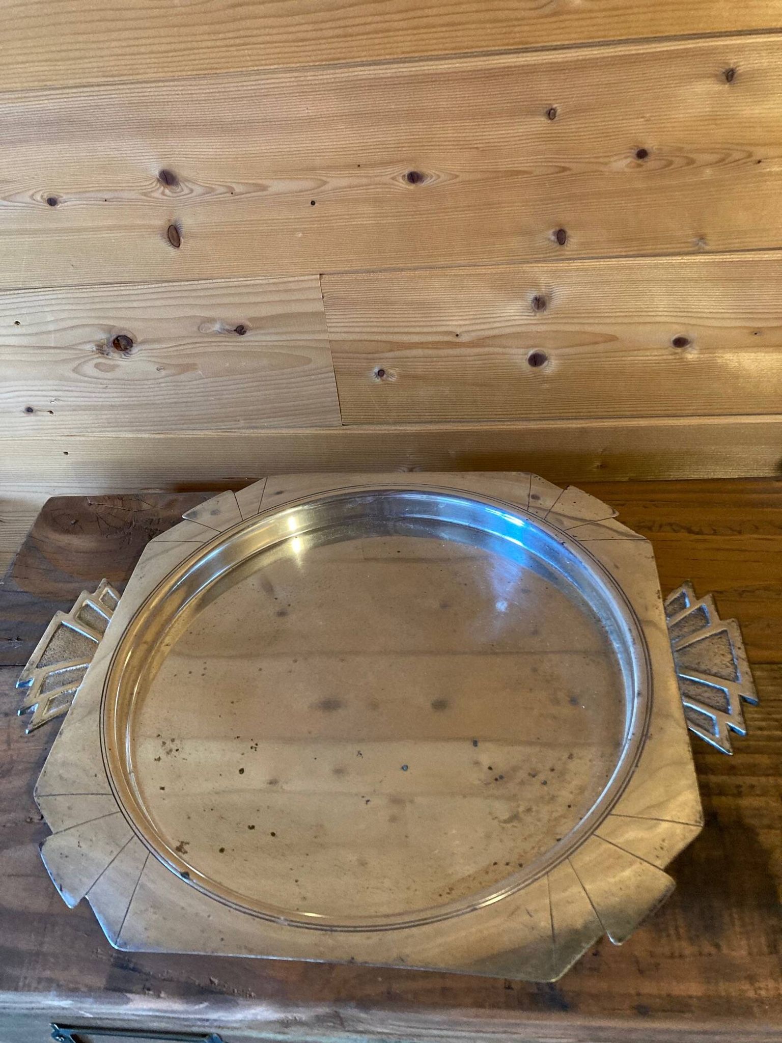 Elegant Art Deco silver-plated metal serving tray, double hallmarked