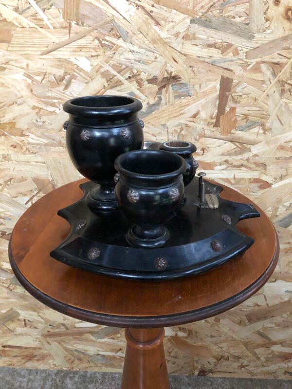 Ancien plateau fumeur napoleon 3 bois ecusson