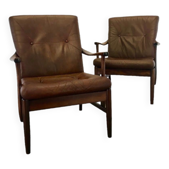 Paire de fauteuils en cuir danois vintage