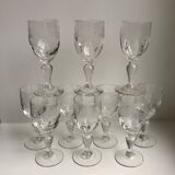 Set of 10 small glasses with feet / crystal liquor engraved 30s