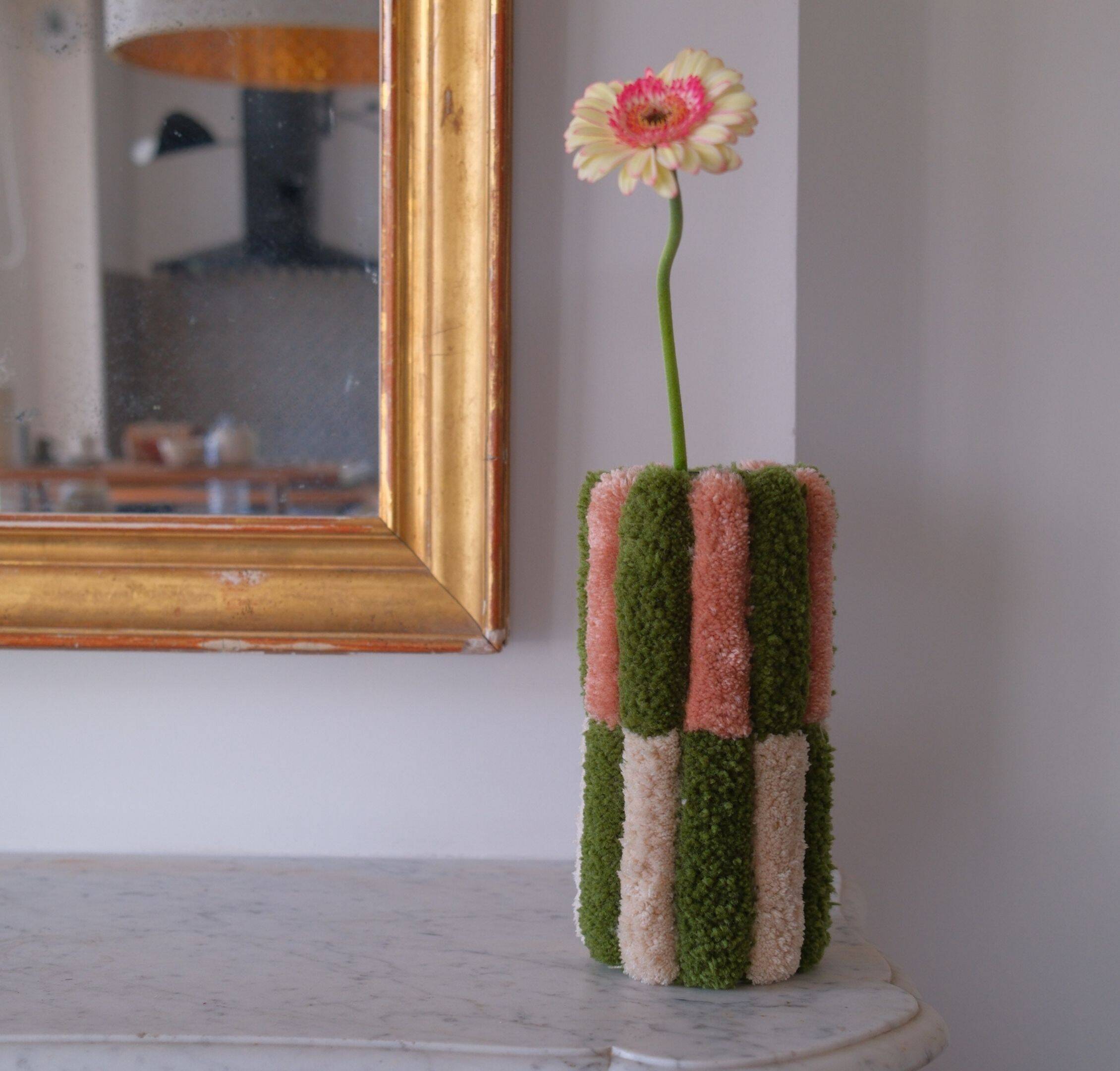 Vase Damier Vert & Rose