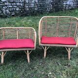 Bamboo rattan benches for kids vintage 60s