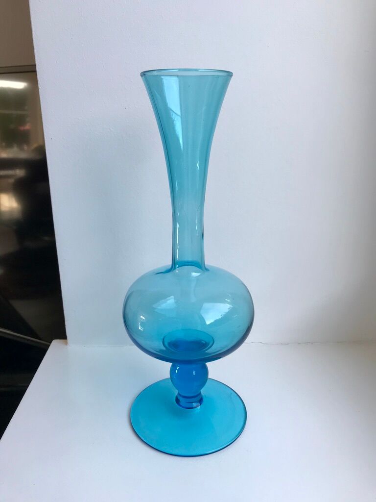 Design vase in turquoise blue glass 70s