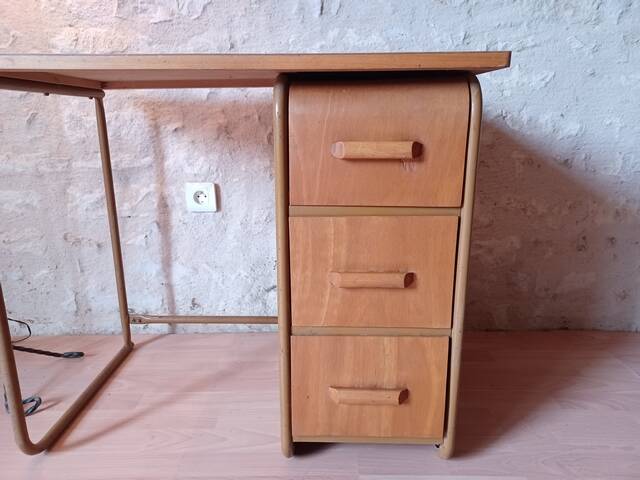 Small vintage desk from the 1950s, wood and metal.