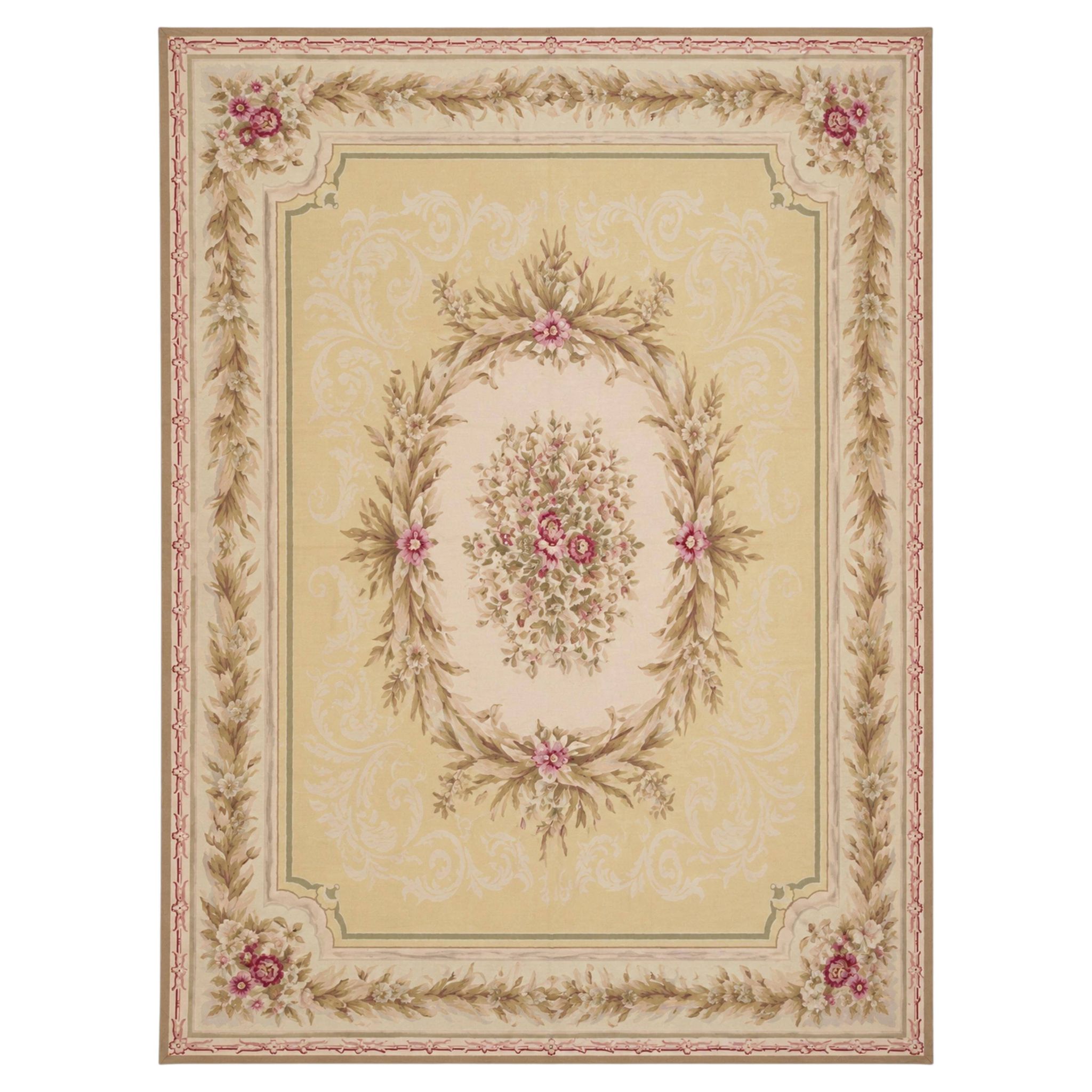 Tapis floral en aiguille Aubusson surdimensionné, très grand, 414 x 604 cm.