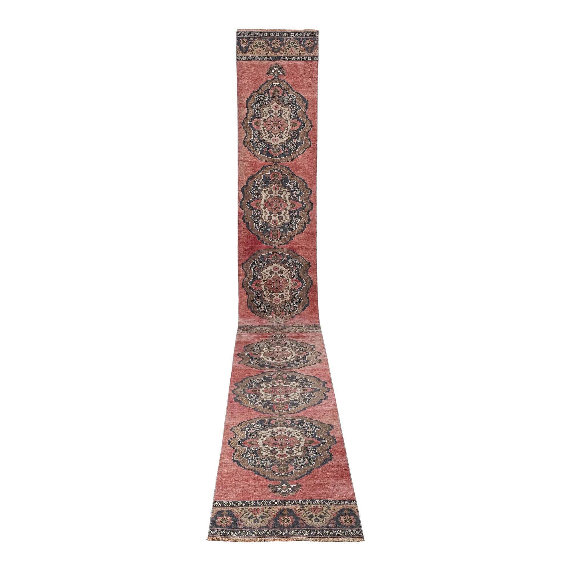 Vintage Turkish hallway rug 86x691 cm