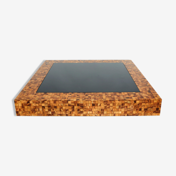 Table basse marqueterie de bois d’olivier par Sandro Petti 1970