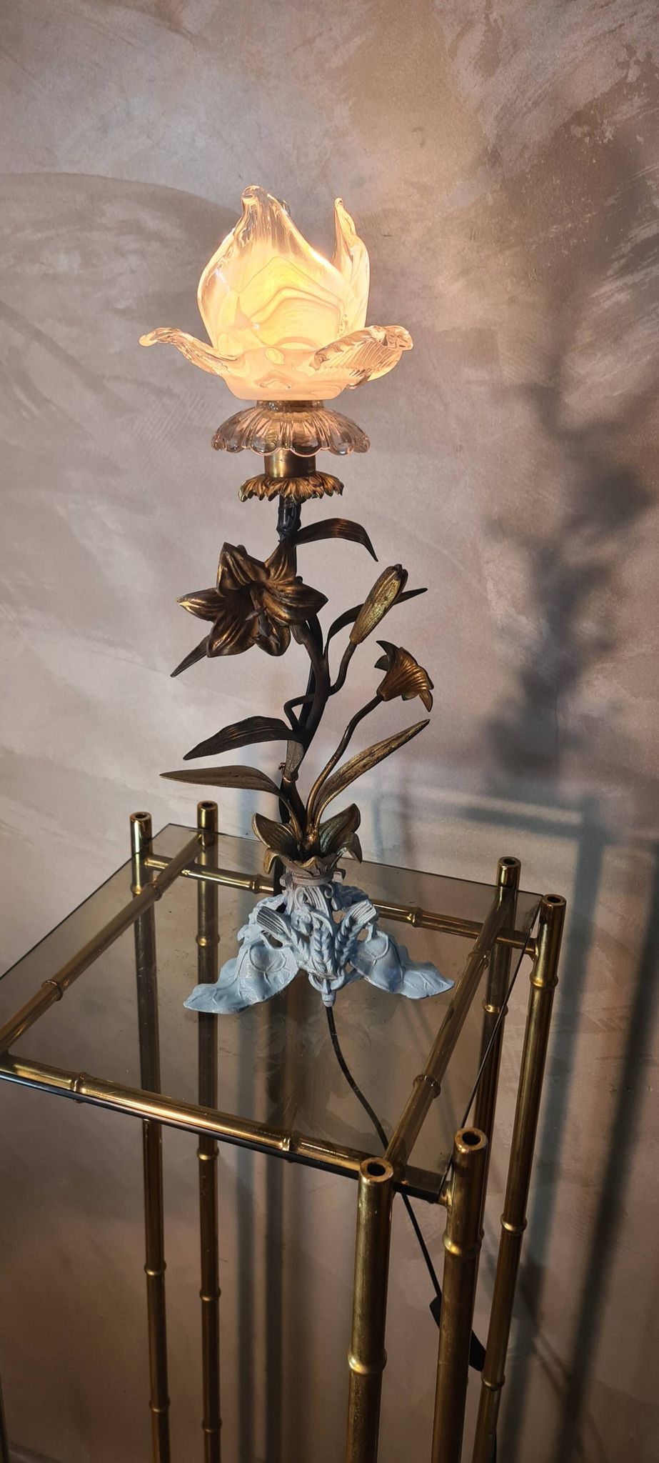 brass and pewter floral lamp 1900 art nouveau murano tulip 37x16