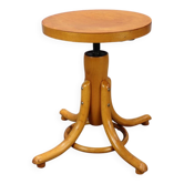 Adjustable piano stool in bent wood, Thonet style, Czechoslovakia, 1930s