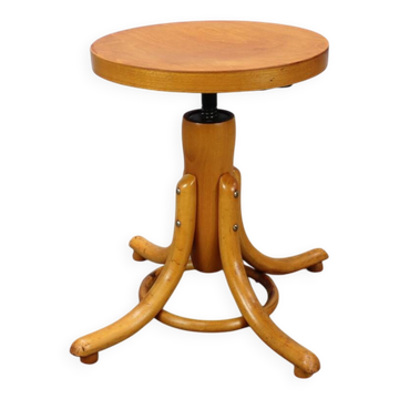 Adjustable piano stool in bent wood, Thonet style, Czechoslovakia, 1930s