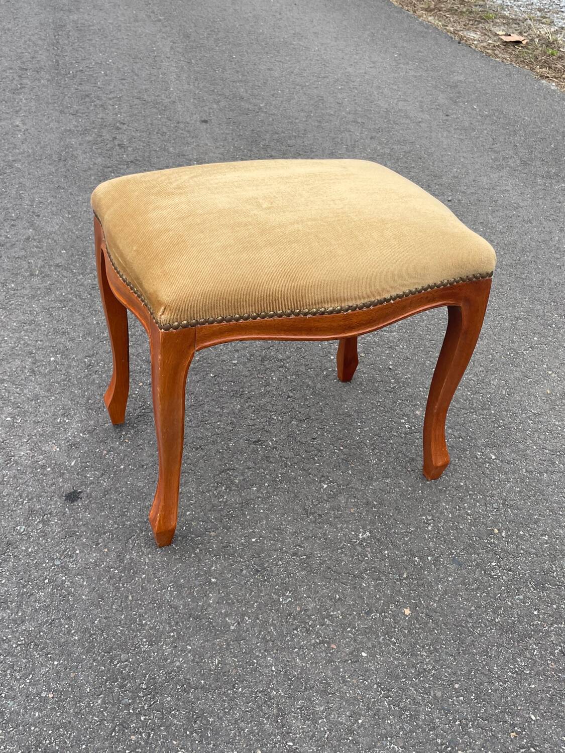 Louis XV style wooden and velvet footrest