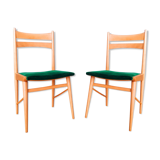 Beech wood and green velvet pair of chairs from 60s