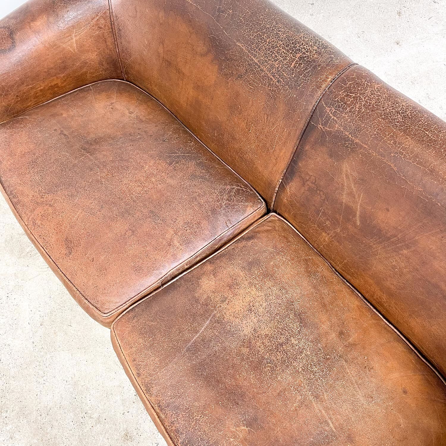Vintage sheep leather three seater club sofa