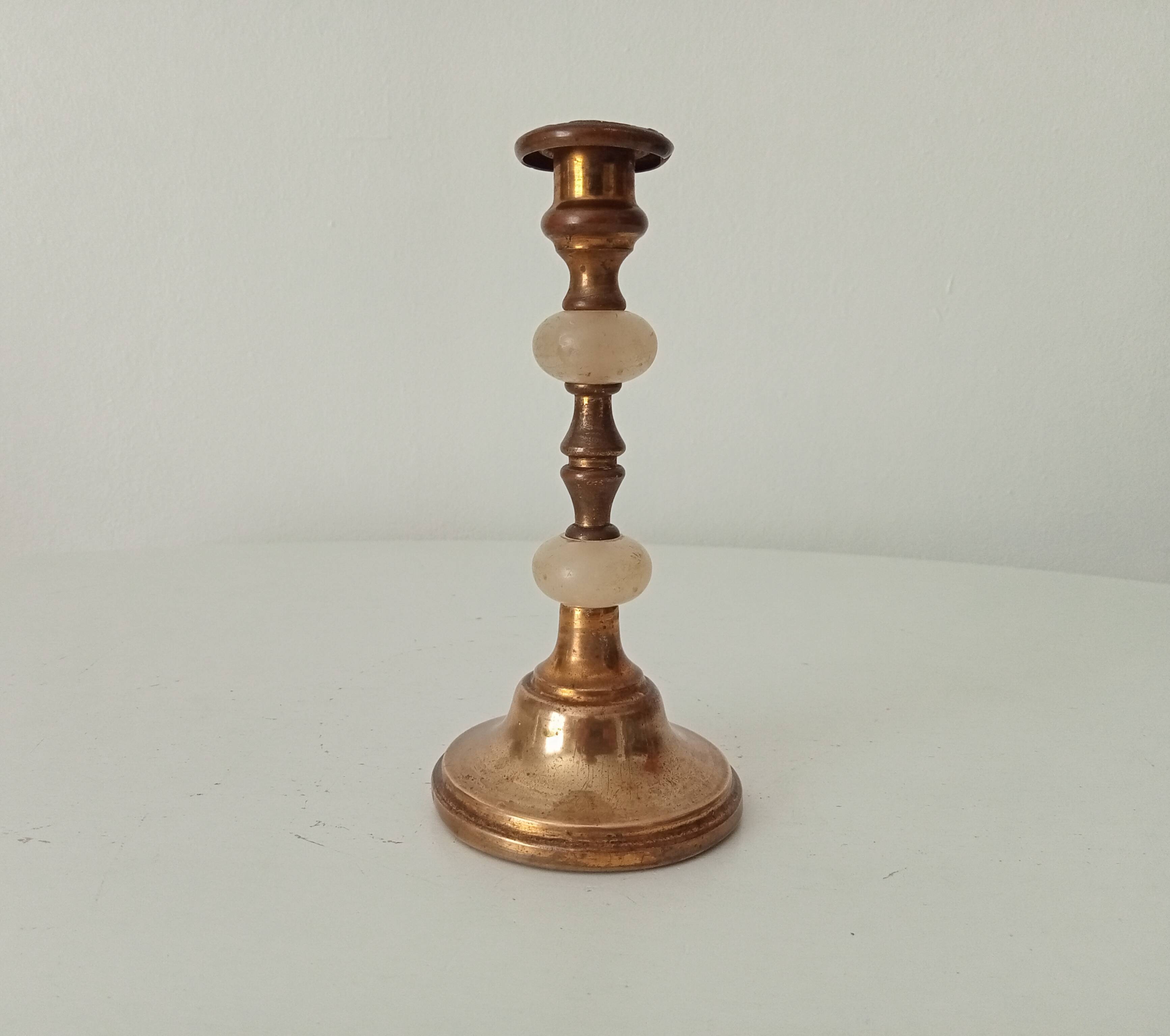 Antique brass and alabaster candlestick