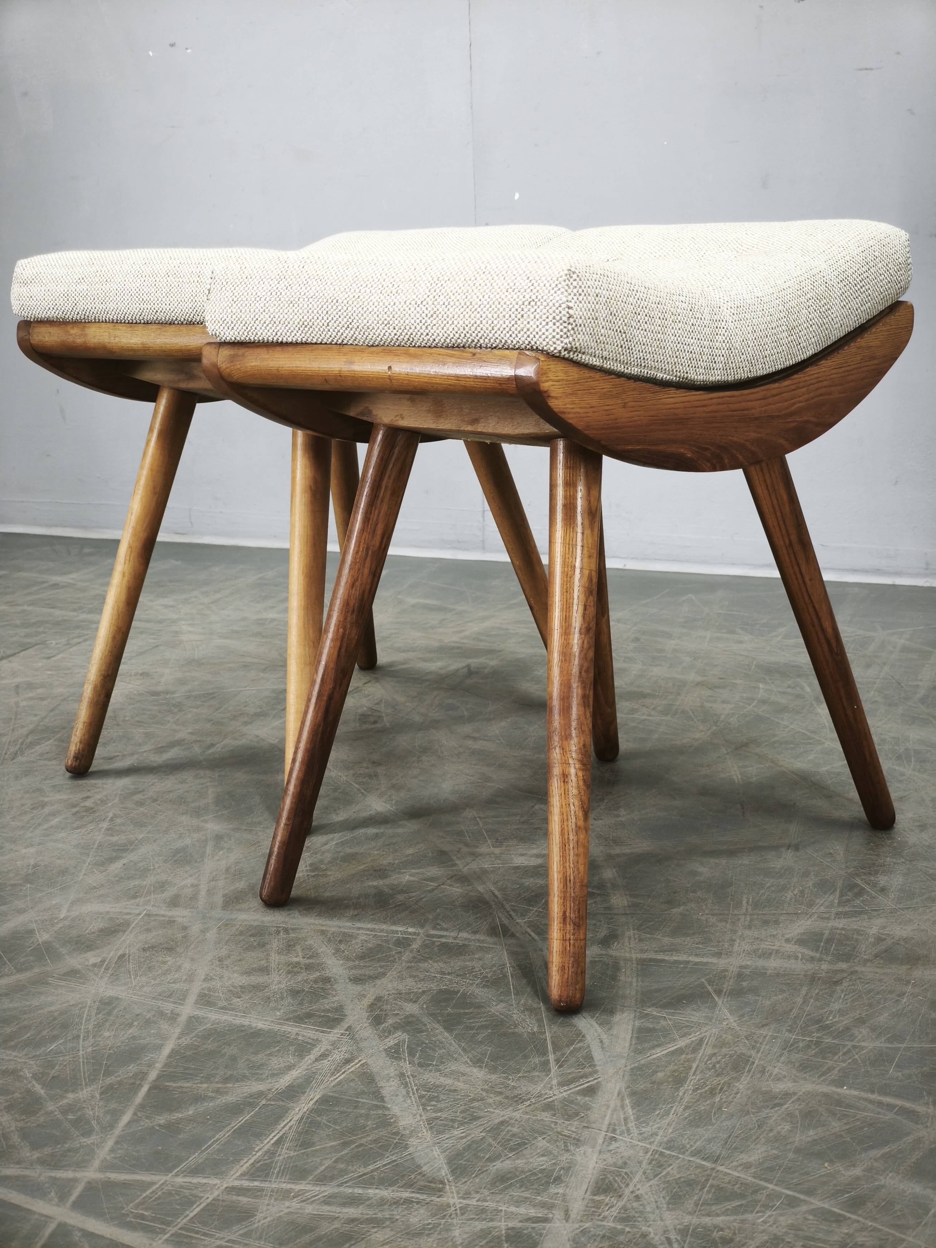 Pair of Mid-Century Beech Stools, Czechoslovakia, 1960s