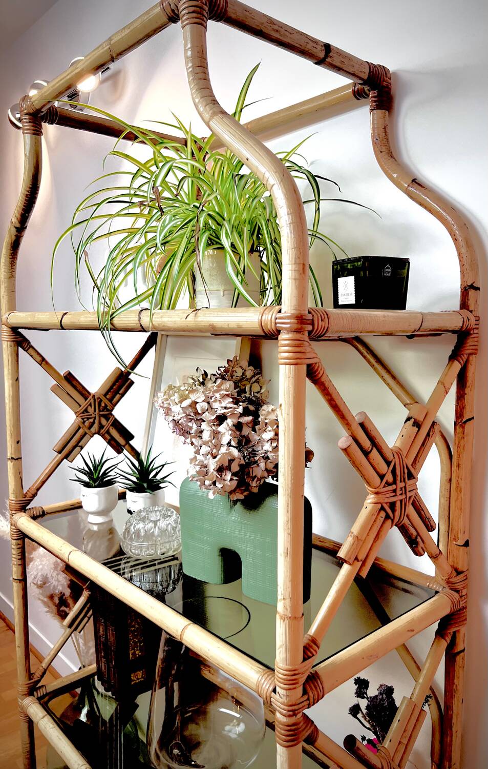 Rattan and glass shelf