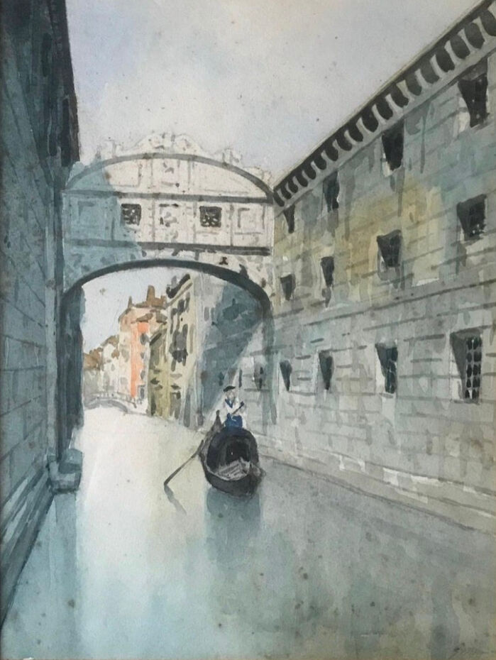 Watercolor Venice the Bridge of Sighs 19th century