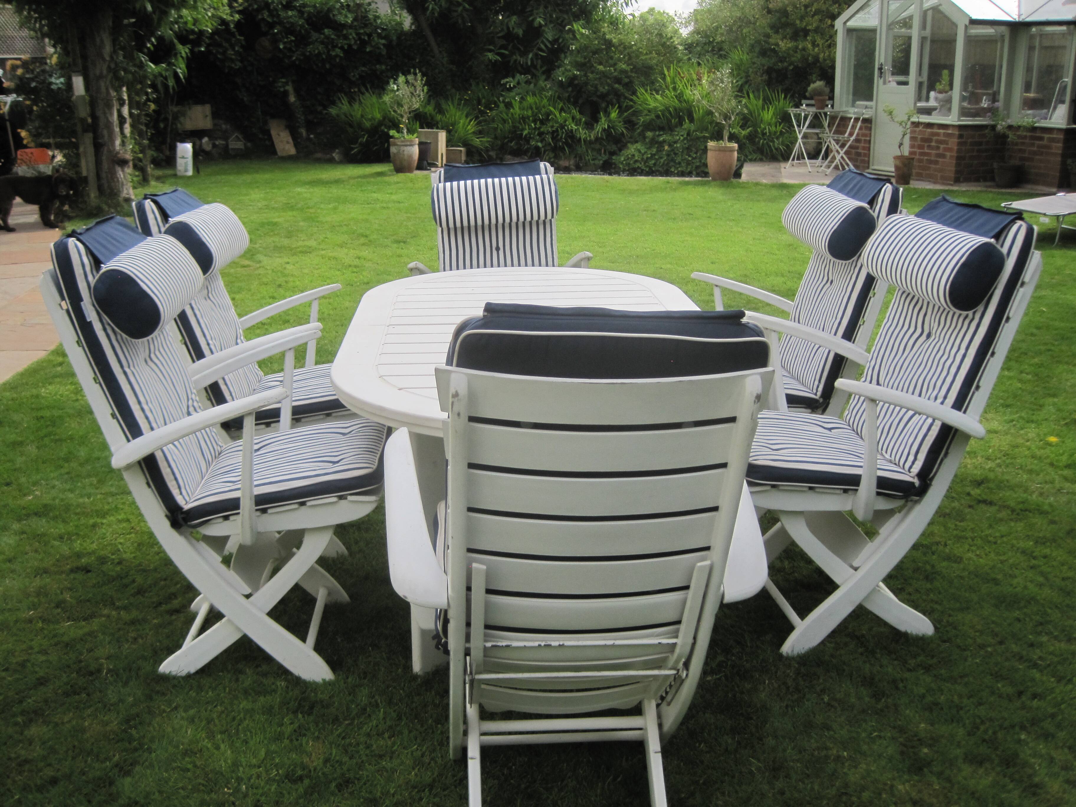 Mid-Century Riviera Chairs and Folding Table by French Maker Triconfort