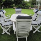Mid-Century Riviera Chairs and Folding Table by French Maker Triconfort