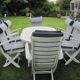 Mid-Century Riviera Chairs and Folding Table by French Maker Triconfort