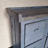 Meuble de metier établi années 40 patiné bleu