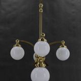 1930s Restored Brass Chandelier, Czechoslovakia