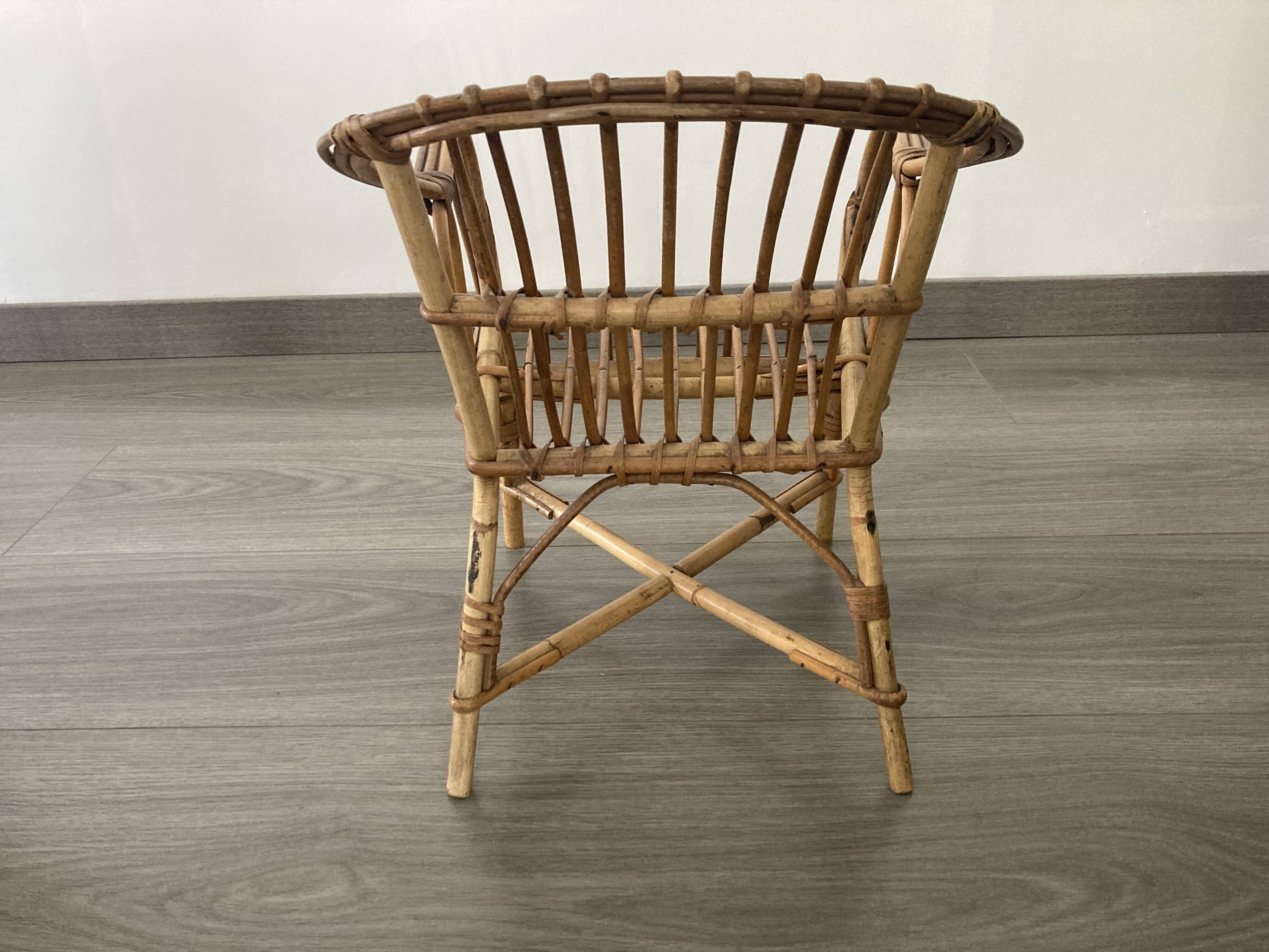 Chaise Fauteuil en rotin enfants 1960