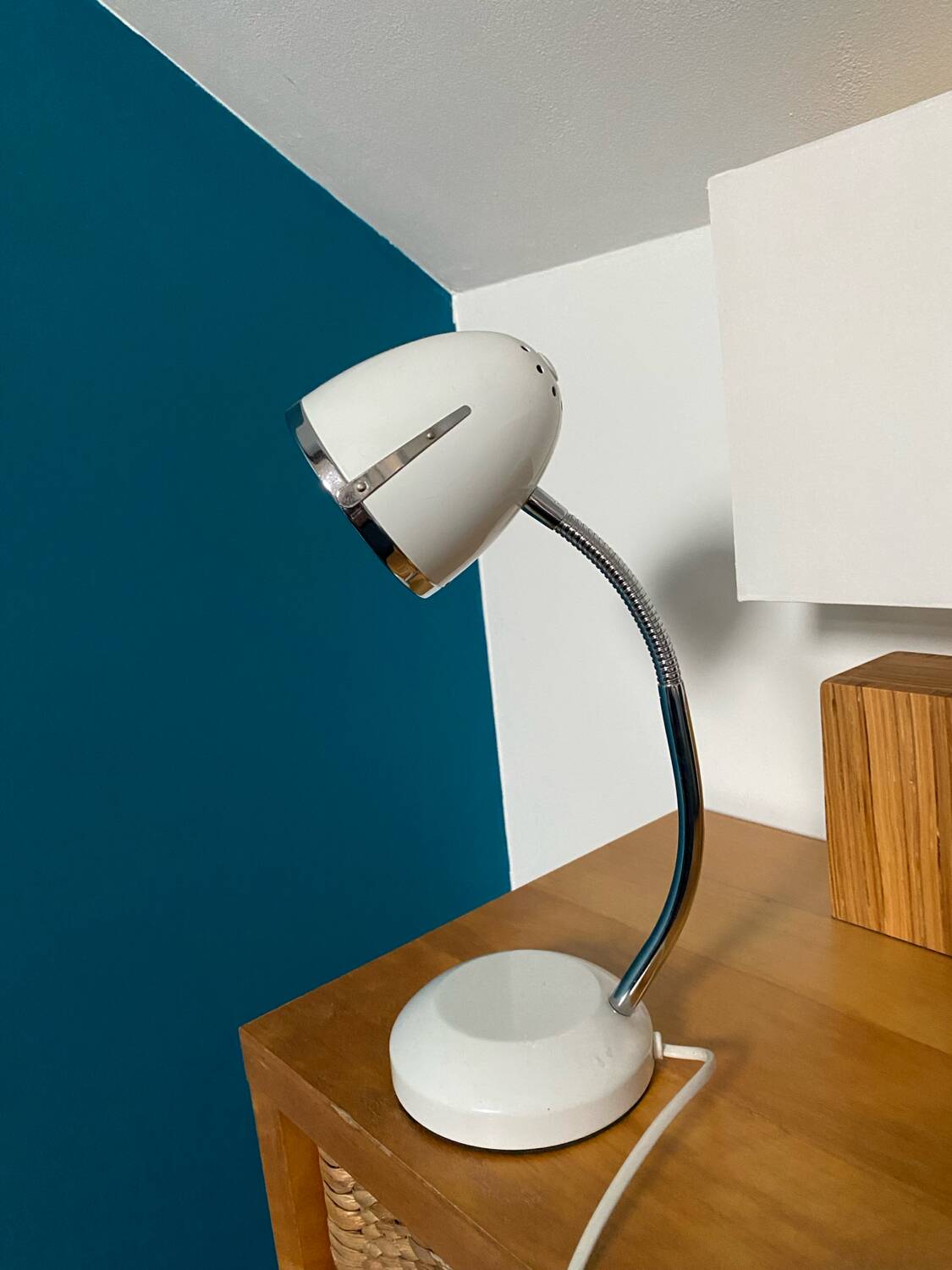 Mathias chrome and white vintage bedside desk lamp