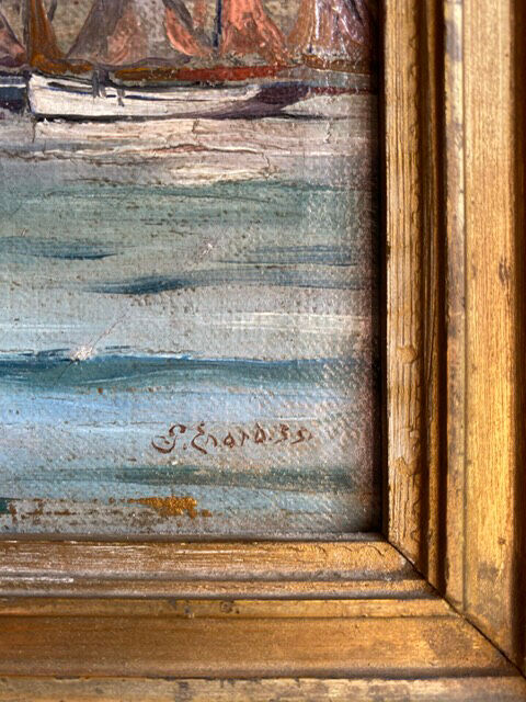 Ancient painting, Marine , signed and dated 1935