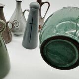 Set of nine modern sculptural ceramic vases from the mid-century, Bauhaus influence.