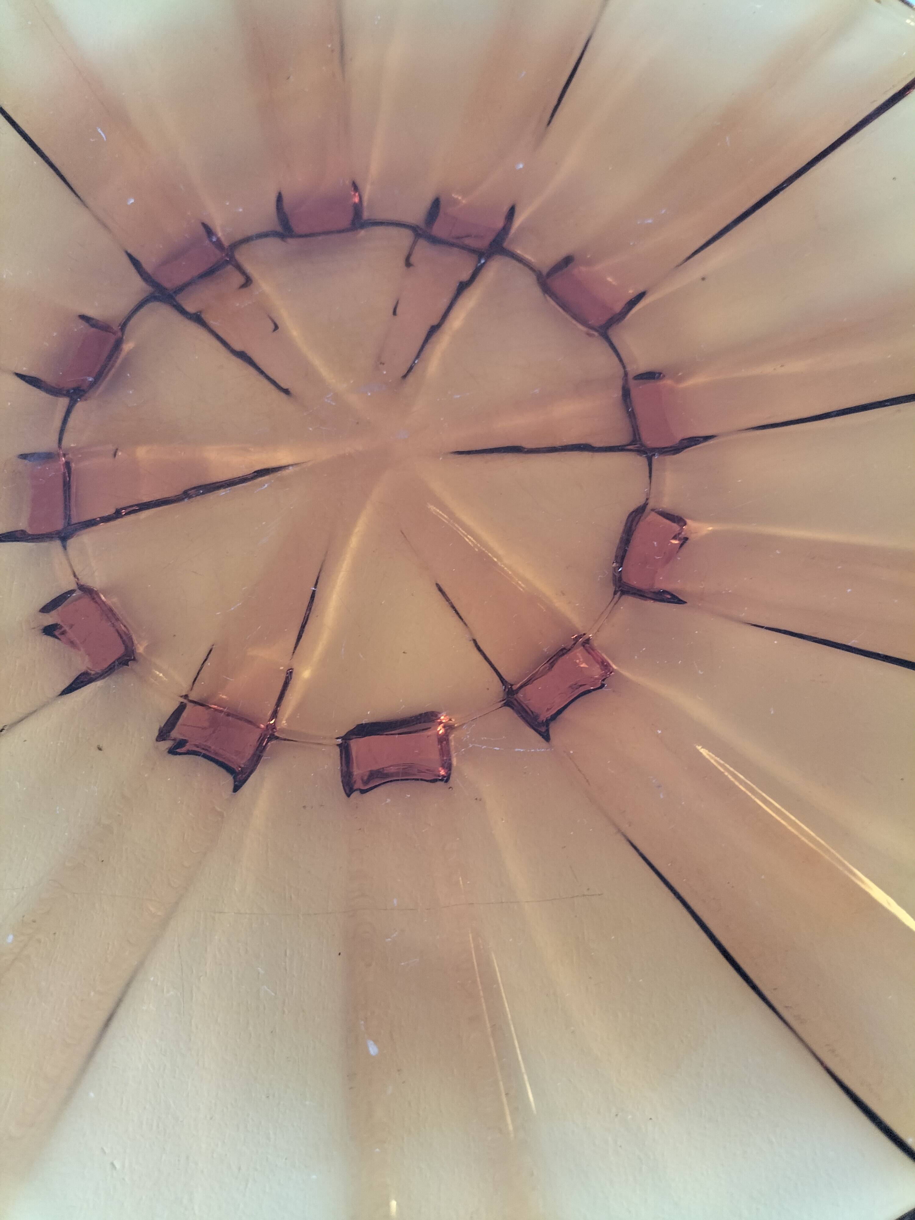 Large amber molded pressed glass dish