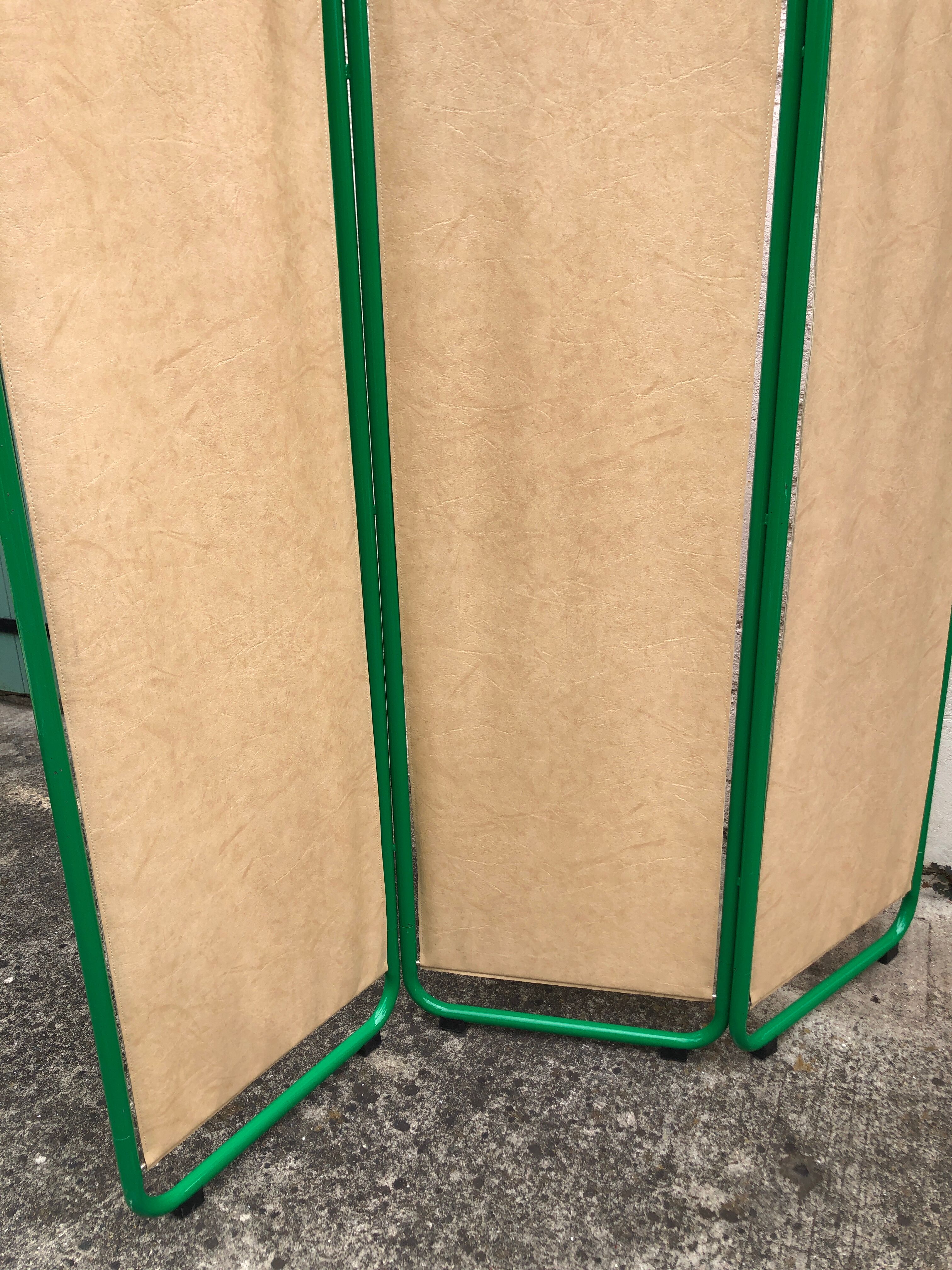 Green tubular vintage folding screen, 1980