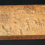 Old embossed leather glove box decorated scenes