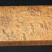 Old embossed leather glove box decorated scenes