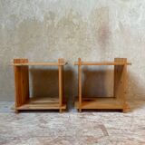 Pair of cubist pine bedside tables
