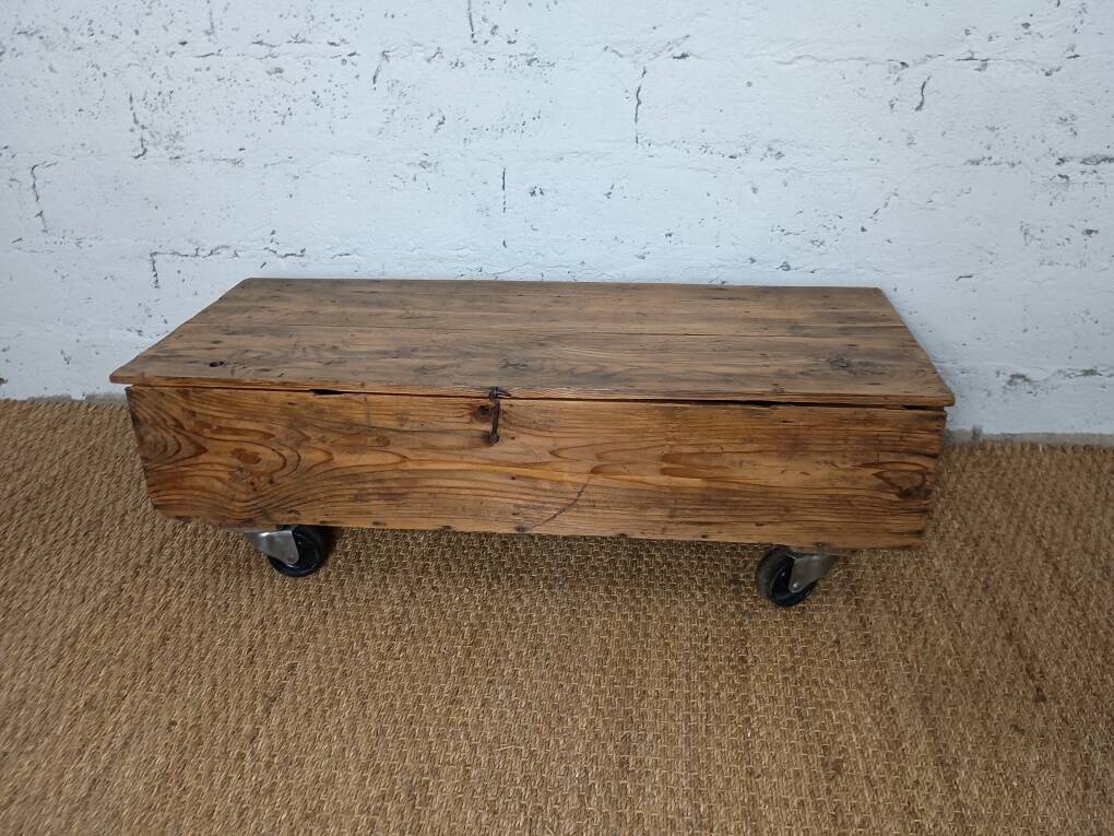 Rustic coffee table on wheels
