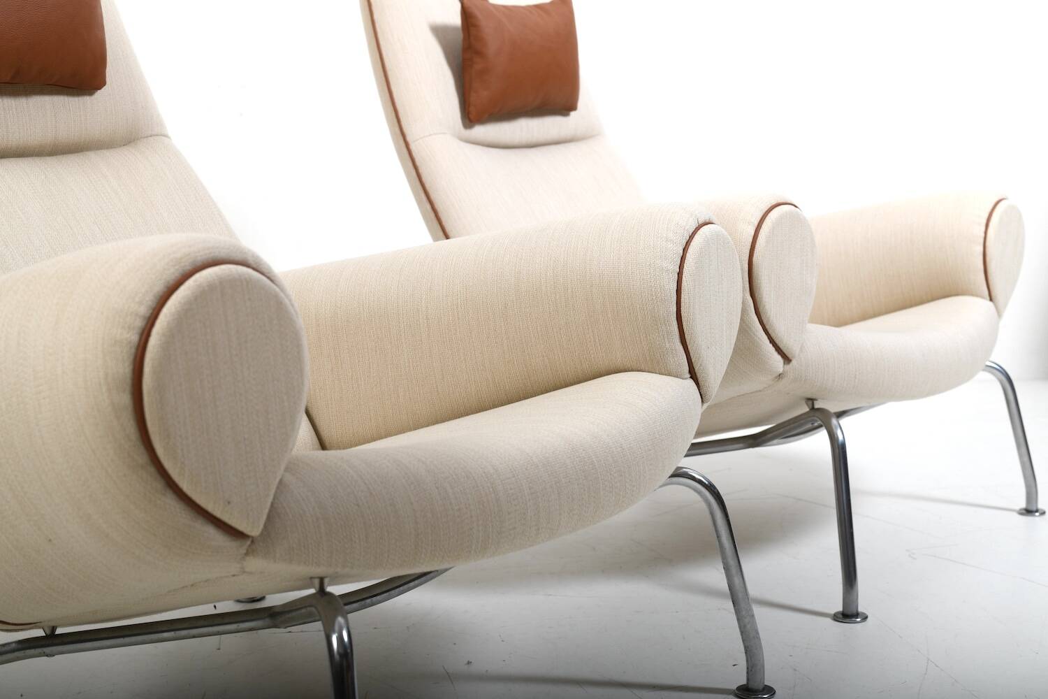 Early Pair Hans Wegner Queen Chairs by Johannes Hansen c.1960 / New Upholst