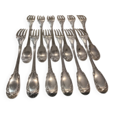 12 fourchettes à dessert en métal argenté style Louis XVI orfèvre OD