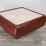 Vintage square travertine and leather coffee table