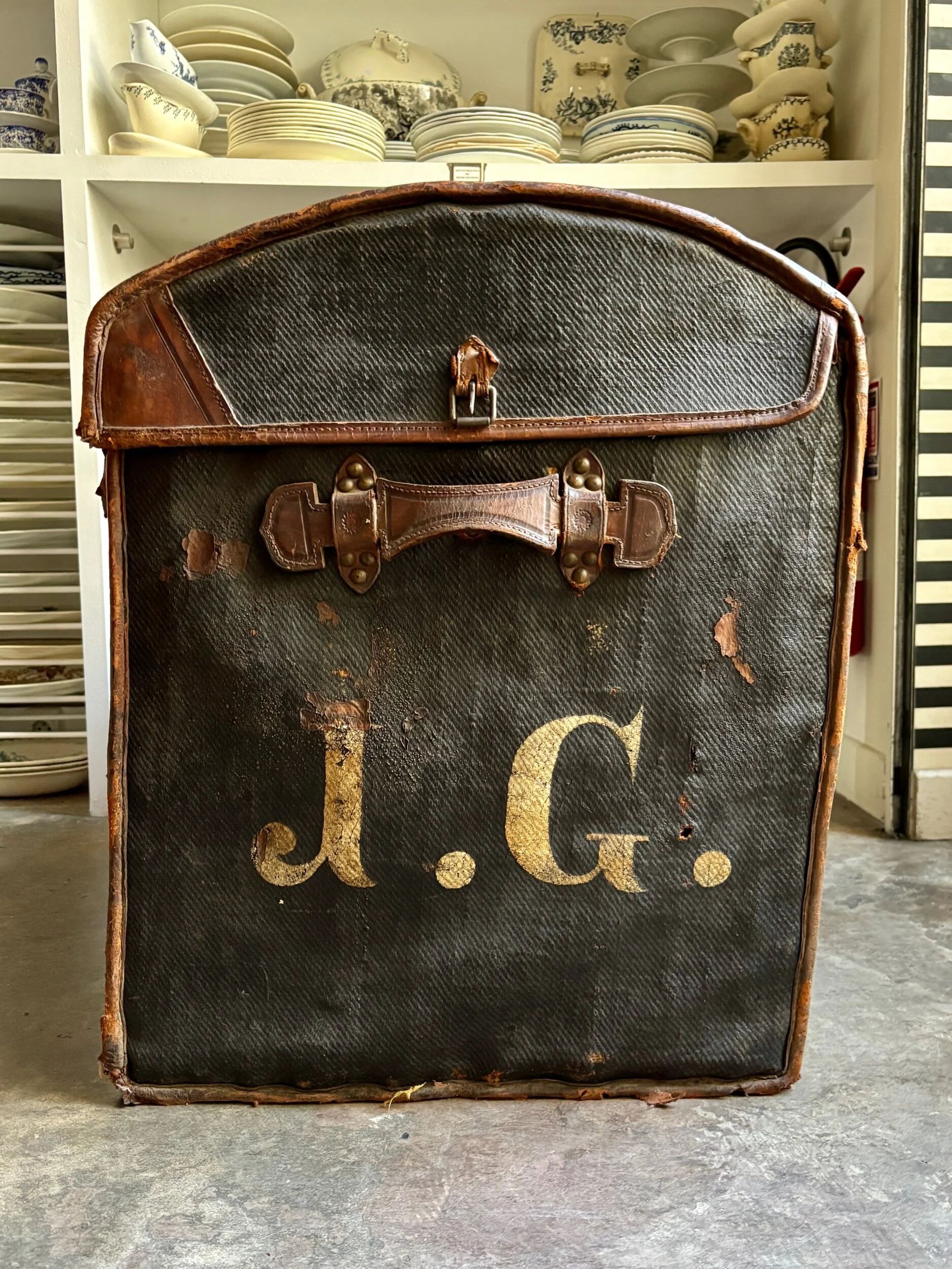 Wicker bag Gaigneur, coated canvas and leather marked JG