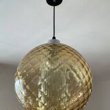 Vintage 70s smoked glass ball pendant light