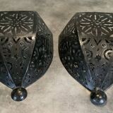 Pair of Wall Sconces in Iron with Cut-Out Patterns
